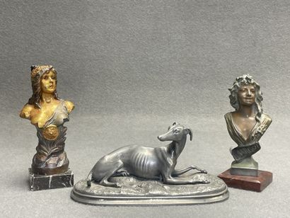 Deux bustes de femme en régule sur socle...