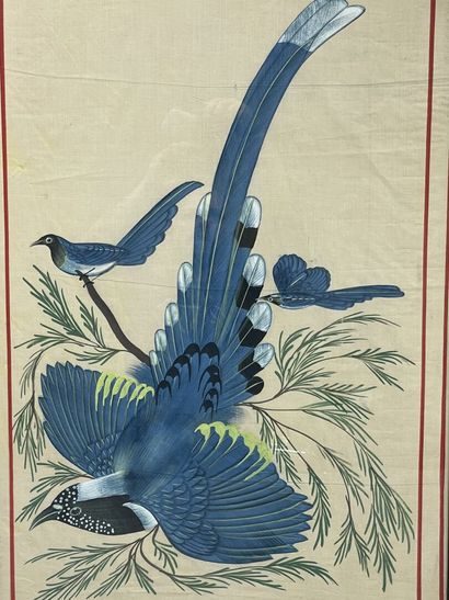 Peinture sur soie Indienne: Oiseaux
Encadrées
85...