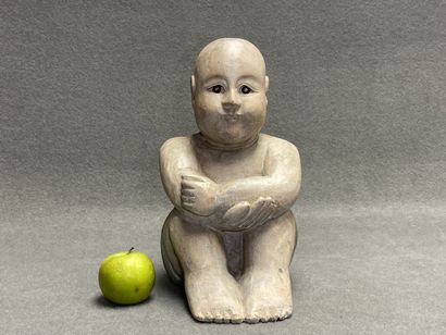Sculpture en bois patiné: jeune enfant chinois
H:...