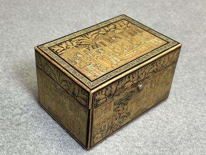 Petite boite à fils en laque chinoise fin...
