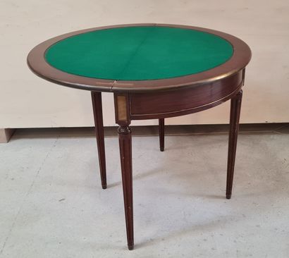 Table à jeux demi-lune en placage acajou...
