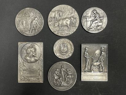 Ensemble de 7 Médailles en bronze argenté...