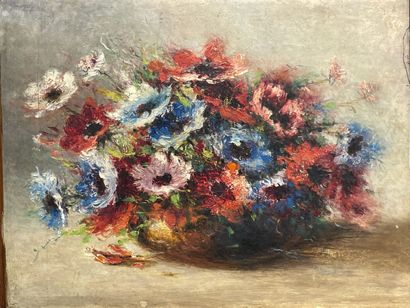 Nature morte au bouquet de fleurs. 
huile...