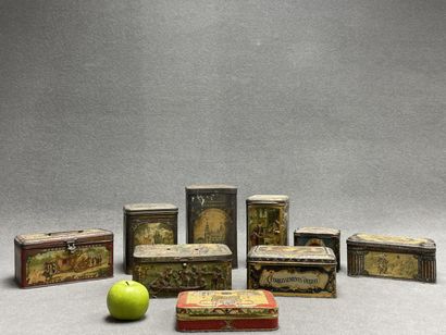 Collection de 9 boites en fer publicitaires...