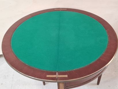 Table à jeux demi-lune en placage acajou...