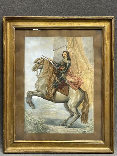 Prince à cheval. 
Gravure en couleur sur...