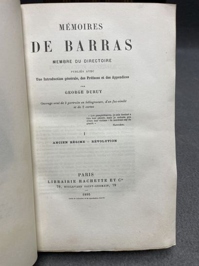 Mémoires de Barras par George Duruy. 
Hachette...