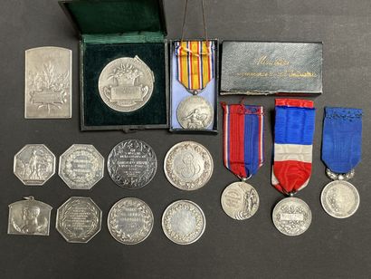 Ensemble de 14 Médailles en argent
2 plaques,...