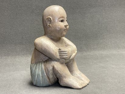 Sculpture en bois patiné: jeune enfant chinois
H:...