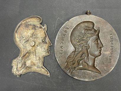Marianne médaille en bronze et plaque en...