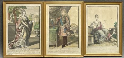 Trois gravures XVIII° en couleur : 
-La luxure....