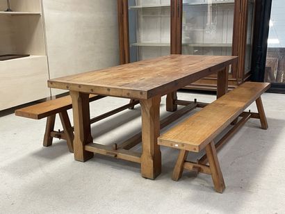 Table de ferme en chêne et deux banc
74 x...
