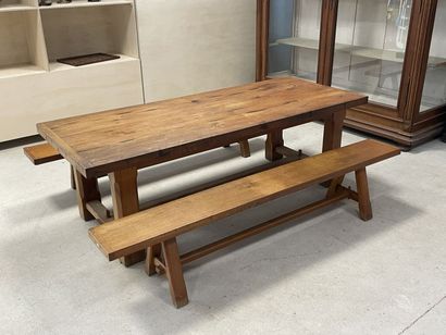 Table de ferme en chêne et deux banc
74 x...