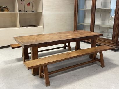 Table de ferme en chêne et deux banc
74 x...