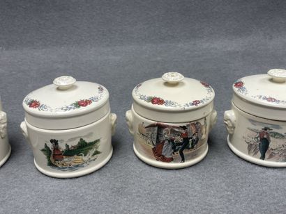 Ensemble de 12 terrines en faience de Sarreguemines,...