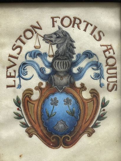 Blason peint sur vélin et petite peinture...