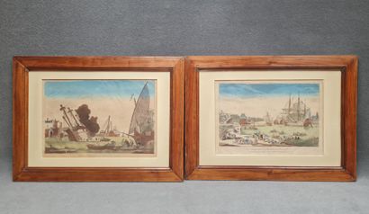 Deux vues d'optique XVIII° encadrées:
- Port...