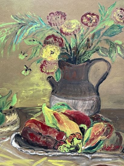 M. GEAY
Nature morte. 
huile sur isorel,...