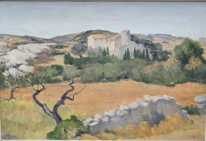 Ecole Française milieu XX°
Paysage du sud.
huile...