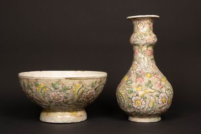 IRAN début XX°
Vasque et vase en céramique...
