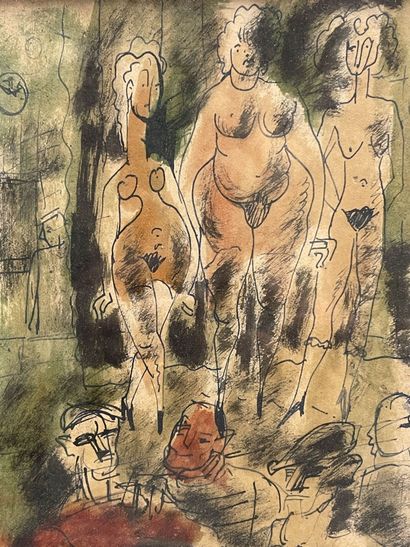 French school, mid 20th century
Brothel scene.
Watercolor...