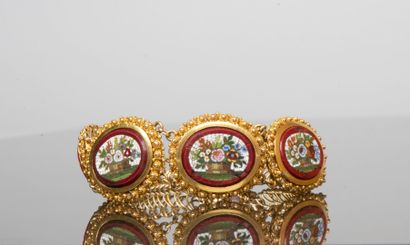 Gold bracelet adorned with five micro-mosaic...