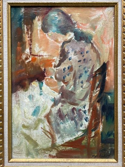 Max AGOSTINI (1914-1997)
Jeune fille assise.
Huile...
