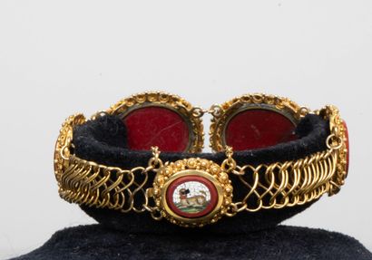 Gold bracelet adorned with five micro-mosaic...