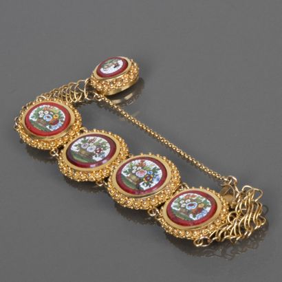 Gold bracelet adorned with five micro-mosaic...