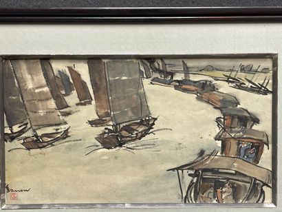 Carlo ZANON (1889-?) 
Boats on the Mekong
Watercolor...