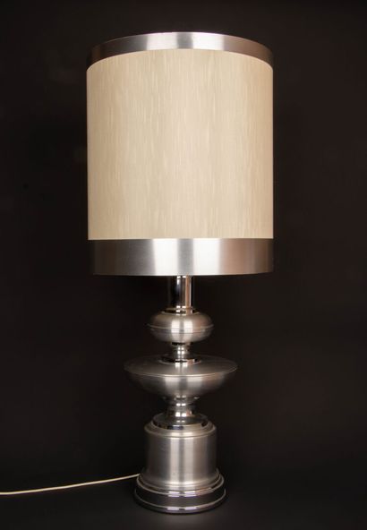Brushed steel lamp with original shade.
Circa...