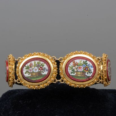 Gold bracelet adorned with five micro-mosaic...