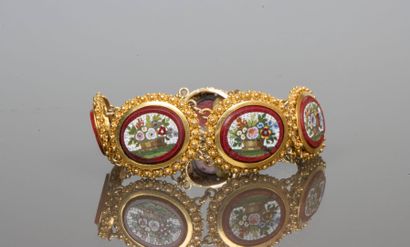 Gold bracelet adorned with five micro-mosaic...