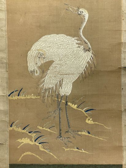 Kakémono japonais
Grue et texte doré.
Soie...