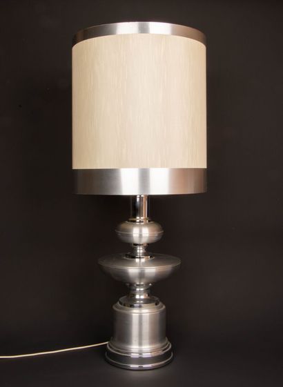 Brushed steel lamp with original shade.
Circa...