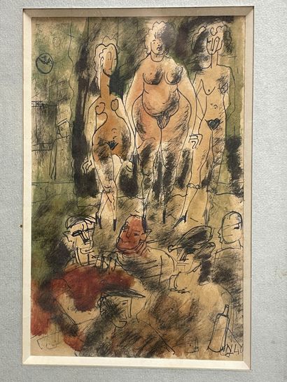 French school, mid 20th century
Brothel scene.
Watercolor...