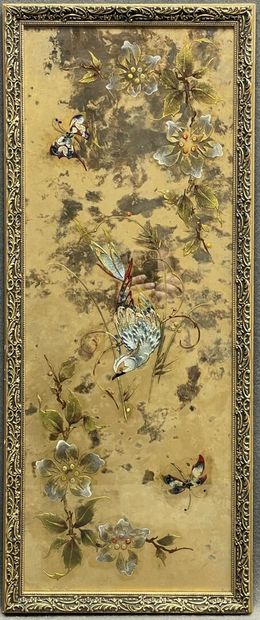 Rectangular eglomised glass mirror decorated...