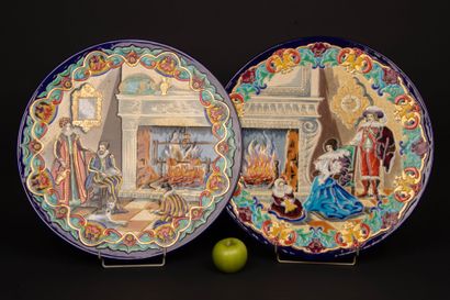 LONGWY Two round earthenware dishes with...