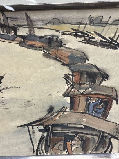 Carlo ZANON (1889-?) 
Boats on the Mekong
Watercolor...
