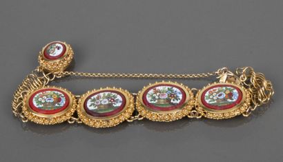 Gold bracelet adorned with five micro-mosaic...