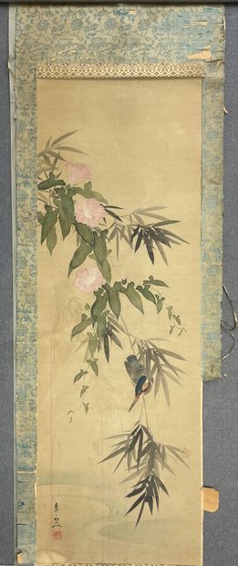 Kakémono japonais signé.
oiseau sur une branche...