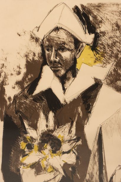 Bernard LORJOU (1908-1986) 
Clown with flowers....