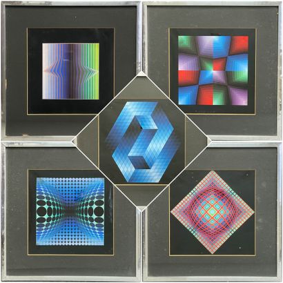 Victor VASARELY (1906-1997) : 
Five unsigned...
