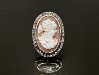 Gold and silver ring, cameo, surrounded by...