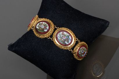 Gold bracelet adorned with five micro-mosaic...