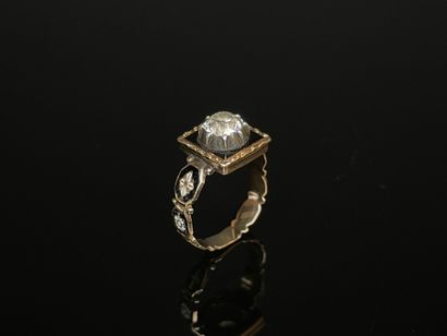 Black enameled gold ring set with a brilliant...