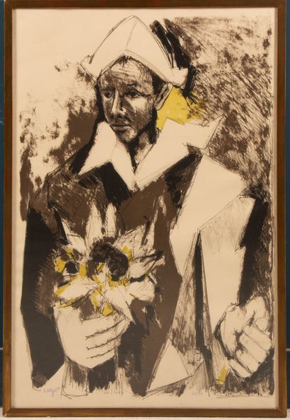 Bernard LORJOU (1908-1986) 
Clown with flowers....