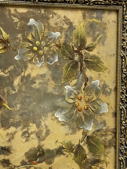 Rectangular eglomised glass mirror decorated...