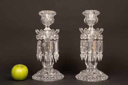 BACCARAT 
Pair of crystal candlesticks with...