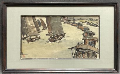 Carlo ZANON (1889-?) 
Boats on the Mekong
Watercolor...
